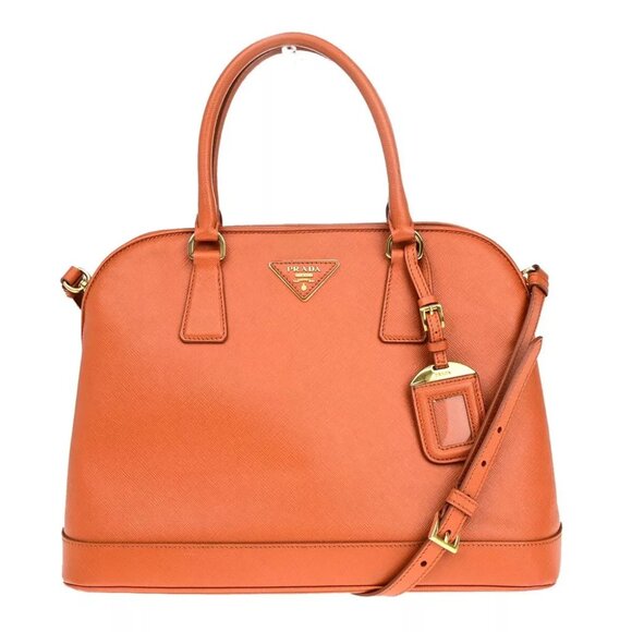 PRADA MILANO 2Way Shoulder Hand Bag Saffiano Leather Orange Gold Italy 99EB493 - Picture 1 of 15